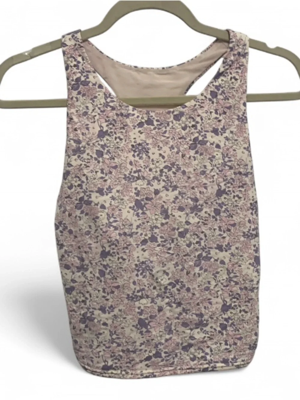 Lands’ End Purple Pink Floral Midkini Racerback Swim Top